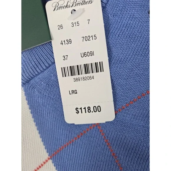 Brooks Brothers Silk Argyle Sweater Vest Mens L St Andrews Links Old Money NEW